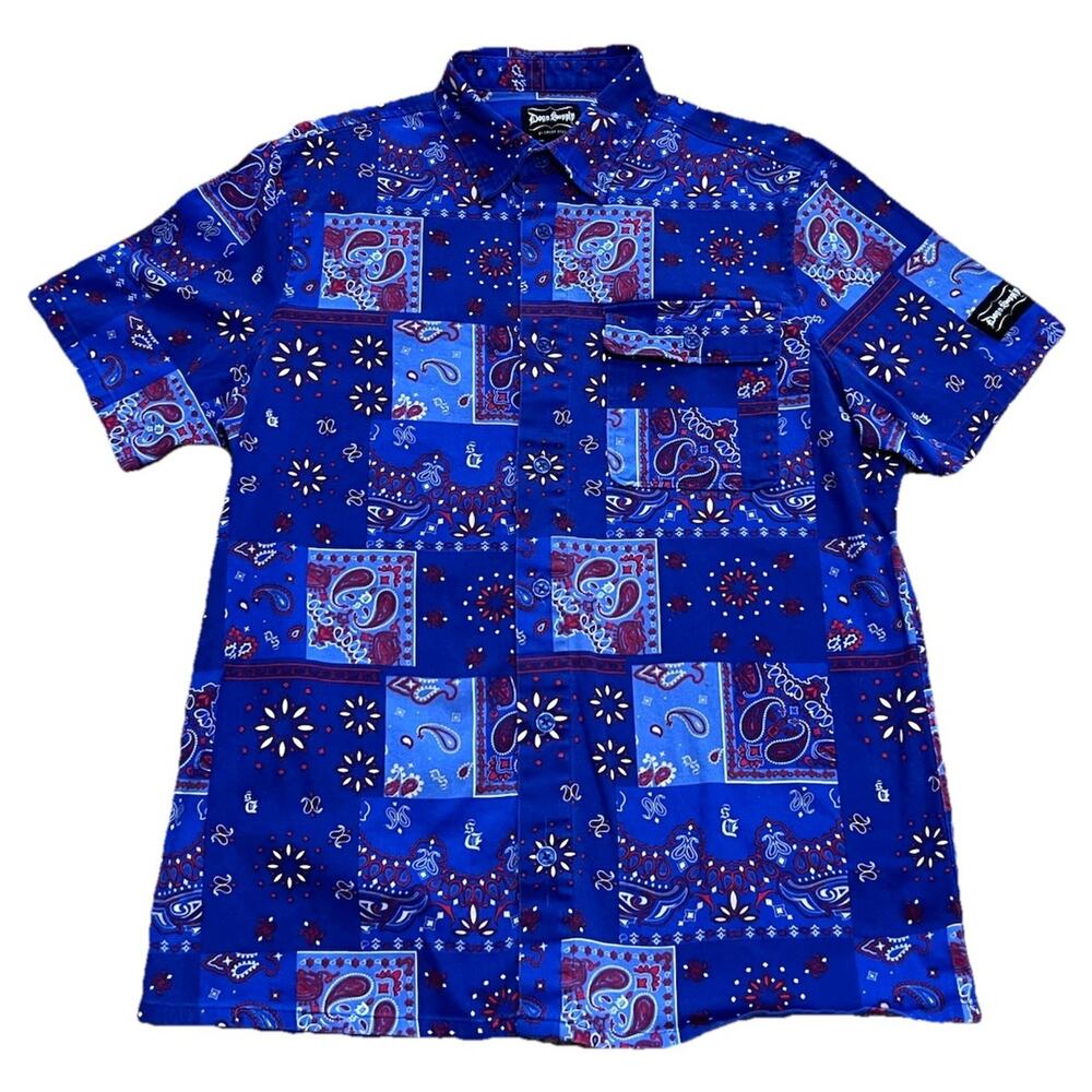 Dogg Supply by Snoop Dogg Bandana Paisley Shirt Button Front Red White Blue sz L